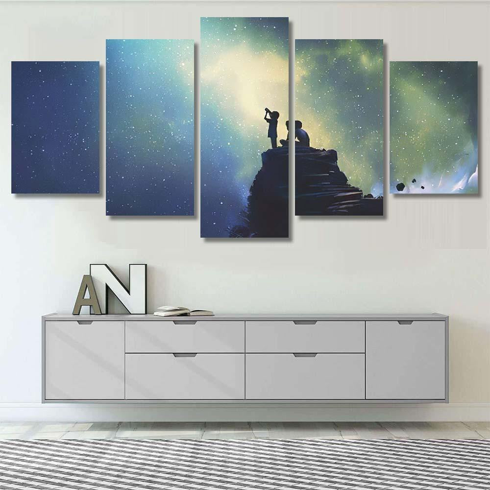 Night Scene Two Brothers Outdoors Llittle Galaxy Sky and Space Multi Piece Panel Canvas Home Decor Housewarming Gift Ideas Poster Canvas Gallery Prints