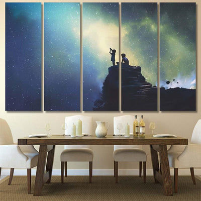 Night Scene Two Brothers Outdoors Llittle Galaxy Sky and Space Multi Piece Panel Canvas Home Decor Housewarming Gift Ideas Poster Canvas Gallery Prints