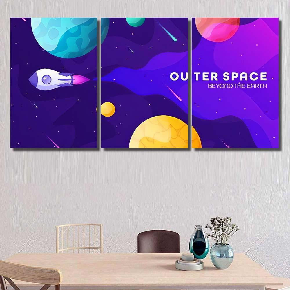 Space Futuristic Modern Colorful Background Rocket Galaxy Sky and Space Multi Piece Panel Canvas Home Decor Housewarming Gift Ideas Poster Canvas Gallery Prints