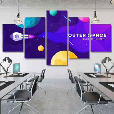 Space Futuristic Modern Colorful Background Rocket Galaxy Sky and Space Multi Piece Panel Canvas Home Decor Housewarming Gift Ideas Poster Canvas Gallery Prints