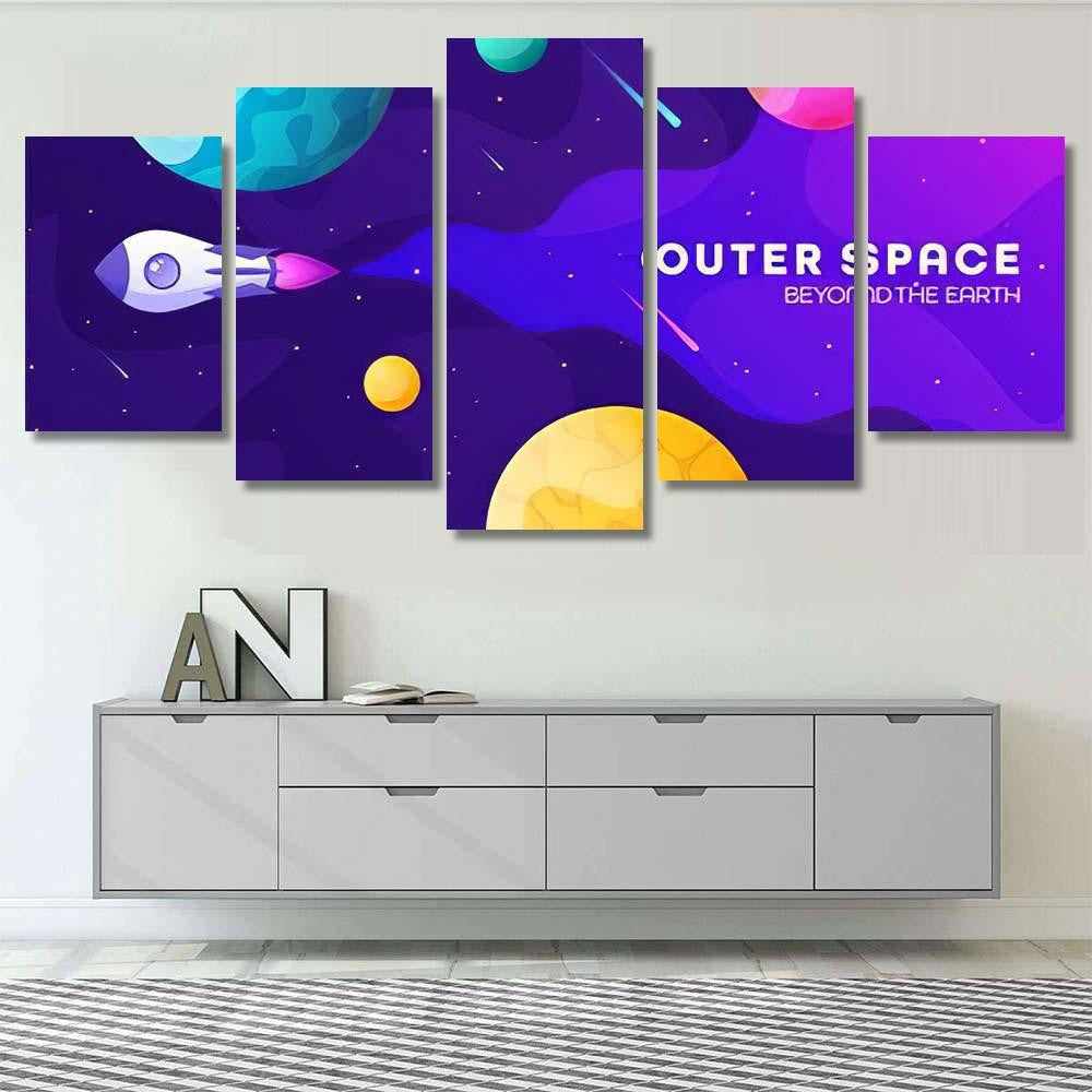 Space Futuristic Modern Colorful Background Rocket Galaxy Sky and Space Multi Piece Panel Canvas Home Decor Housewarming Gift Ideas Poster Canvas Gallery Prints