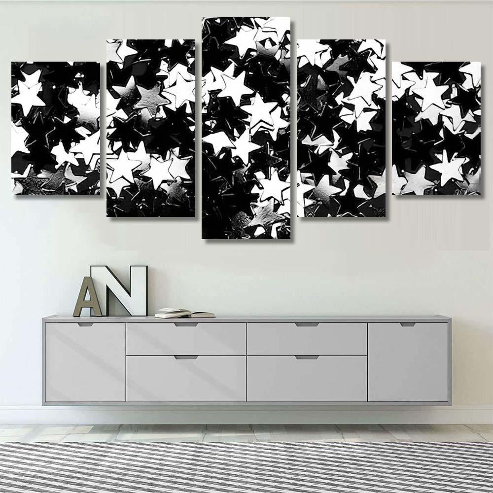 Star Glitter Scattered Black White Galaxy Sky and Space Multi Piece Panel Canvas Home Decor Housewarming Gift Ideas Poster Canvas Gallery Prints