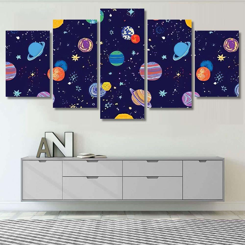 Space Planets Pattern Galaxy Sky and Space Multi Piece Panel Canvas Home Decor Housewarming Gift Ideas Poster Canvas Gallery Prints