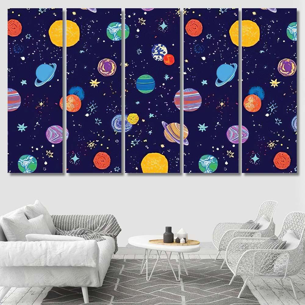 Space Planets Pattern Galaxy Sky and Space Multi Piece Panel Canvas Home Decor Housewarming Gift Ideas Poster Canvas Gallery Prints