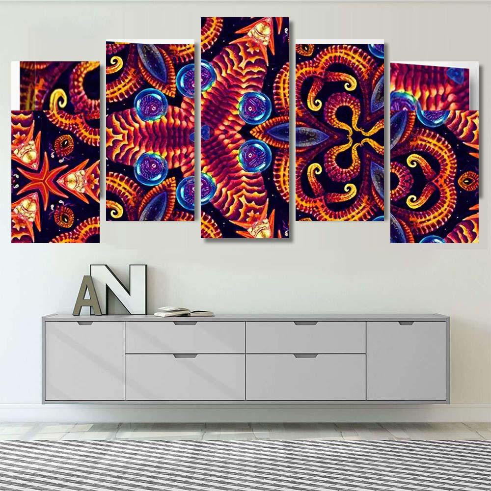 Psychedelic Ornament Surrealism Bright Neon Planet 4 Galaxy Sky and Space Multi Piece Panel Canvas Home Decor Housewarming Gift Ideas Poster Canvas Gallery Prints