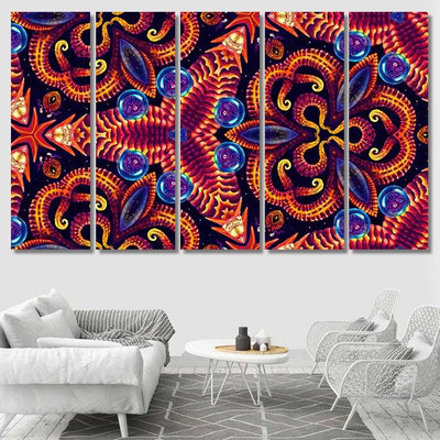 Psychedelic Ornament Surrealism Bright Neon Planet 4 Galaxy Sky and Space Multi Piece Panel Canvas Home Decor Housewarming Gift Ideas Poster Canvas Gallery Prints