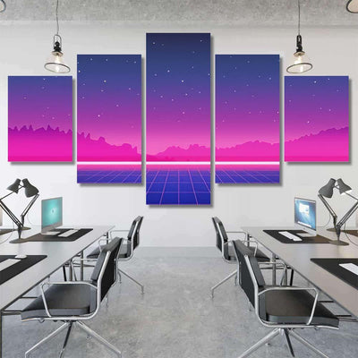 Retro Scifi Background Mountains Futuristic Vector Galaxy Sky and Space Multi Piece Panel Canvas Home Decor Housewarming Gift Ideas Poster Canvas Gallery Prints