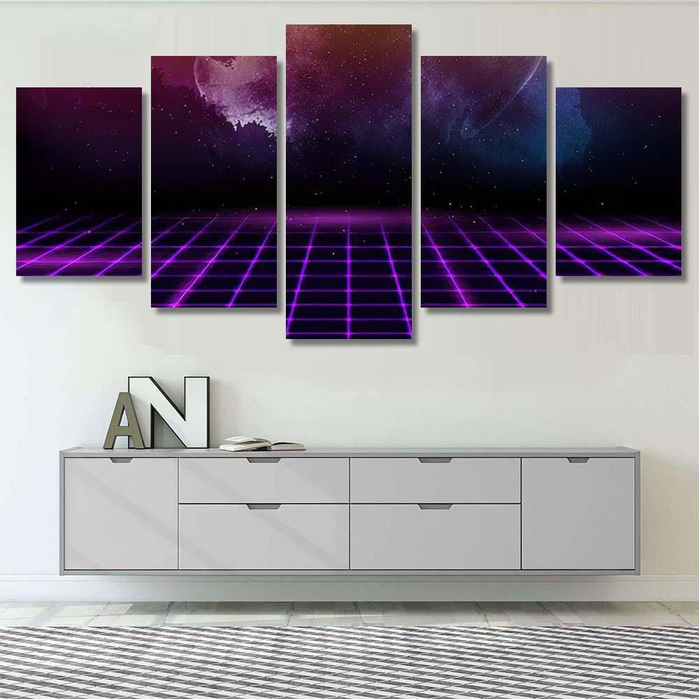Retro Futuristic 80S90S Abstract Hitech Neon Galaxy Sky and Space Multi Piece Panel Canvas Home Decor Housewarming Gift Ideas Poster Canvas Gallery Prints