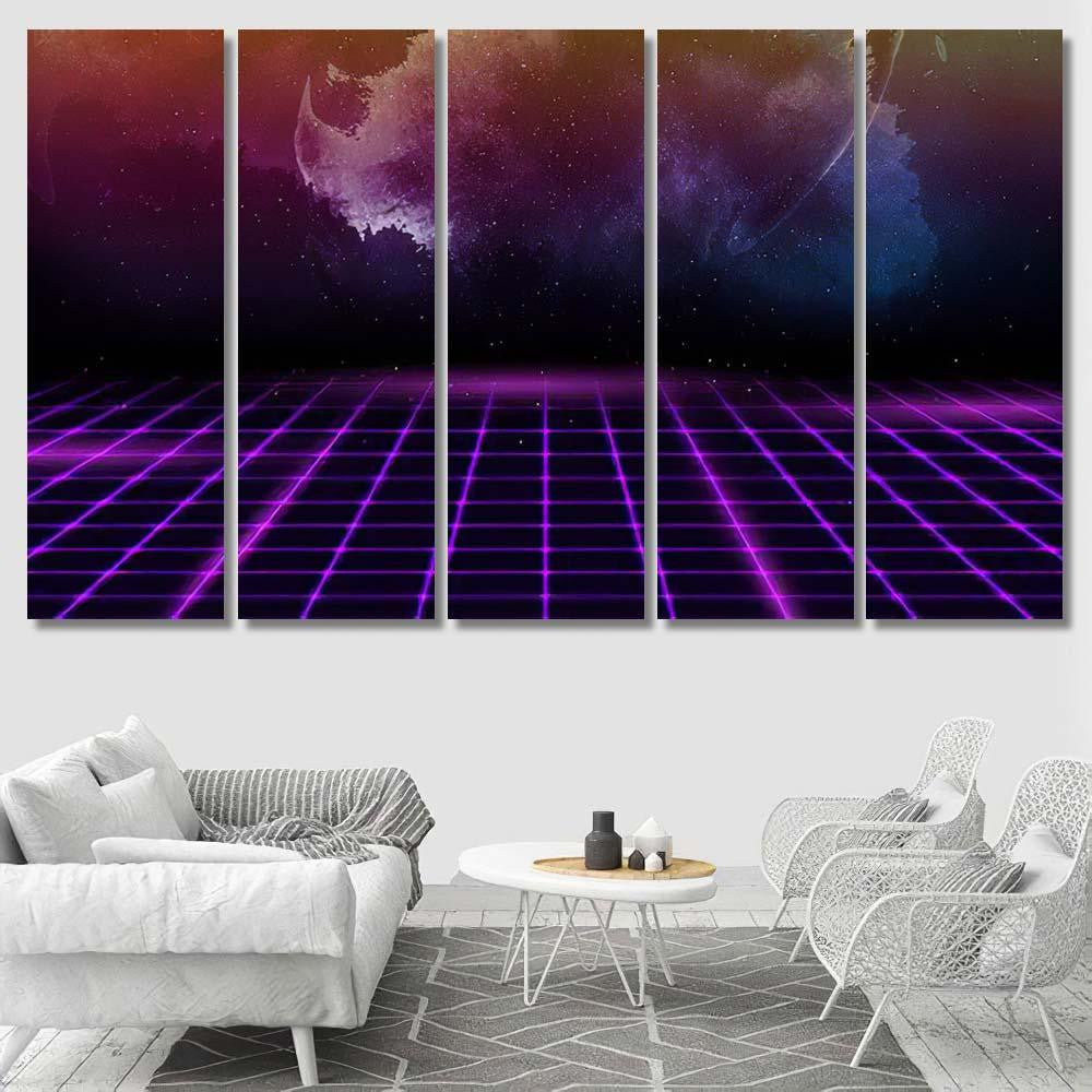 Retro Futuristic 80S90S Abstract Hitech Neon Galaxy Sky and Space Multi Piece Panel Canvas Home Decor Housewarming Gift Ideas Poster Canvas Gallery Prints