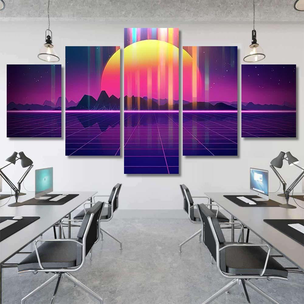 Retro Futuristic Background 1980S Style 3D 6 Galaxy Sky and Space Multi Piece Panel Canvas Home Decor Housewarming Gift Ideas Poster Canvas Gallery Prints