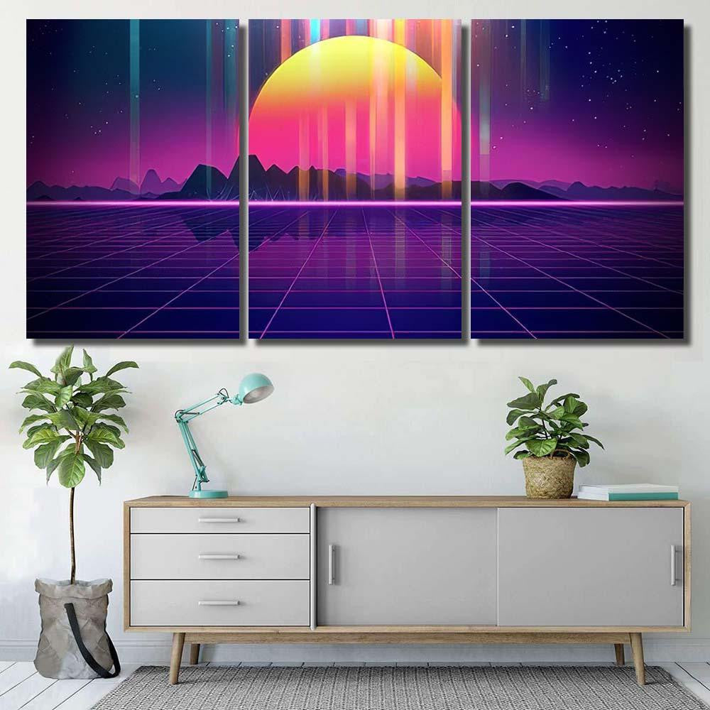 Retro Futuristic Background 1980S Style 3D 6 Galaxy Sky and Space Multi Piece Panel Canvas Home Decor Housewarming Gift Ideas Poster Canvas Gallery Prints