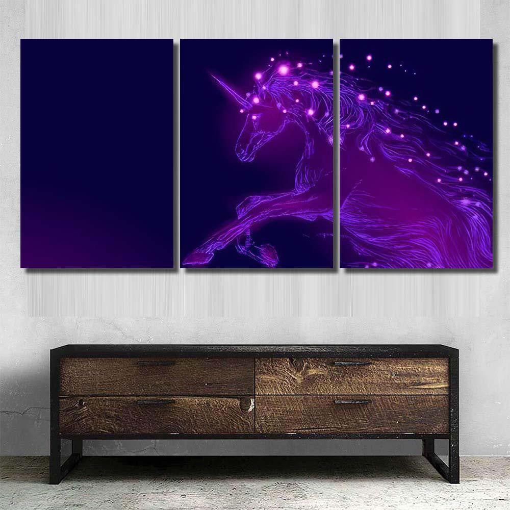 Purple Violet Glowing Horse Unicorn Riding Galaxy Sky and Space Multi Piece Panel Canvas Home Decor Housewarming Gift Ideas Poster Canvas Gallery Prints