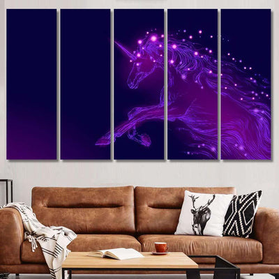 Purple Violet Glowing Horse Unicorn Riding Galaxy Sky and Space Multi Piece Panel Canvas Home Decor Housewarming Gift Ideas Poster Canvas Gallery Prints