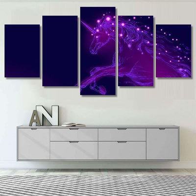 Purple Violet Glowing Horse Unicorn Riding Galaxy Sky and Space Multi Piece Panel Canvas Home Decor Housewarming Gift Ideas Poster Canvas Gallery Prints