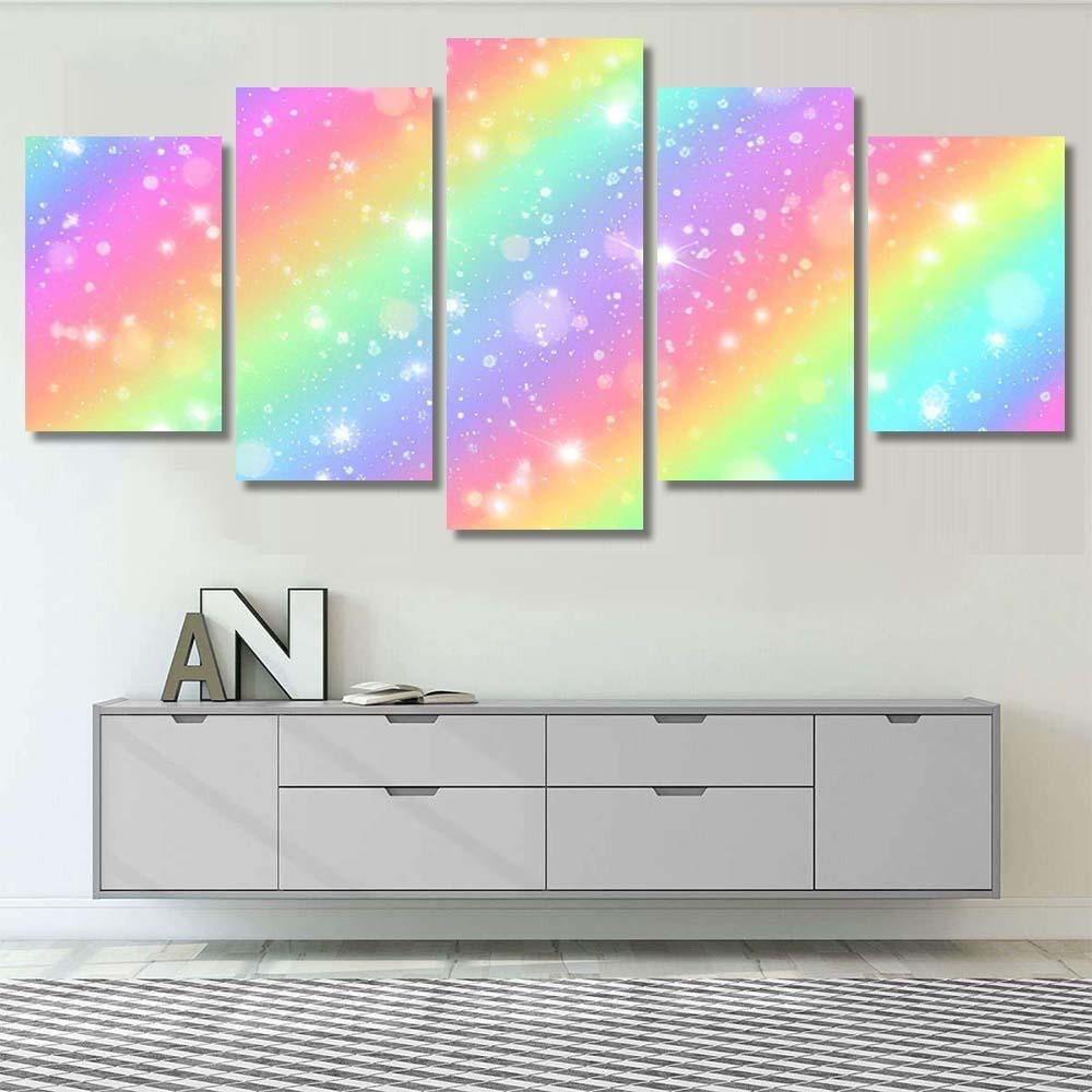 Glitters Rainbow Sky Shiny Rainbows Pastel Galaxy Sky and Space Multi Piece Panel Canvas Home Decor Housewarming Gift Ideas Poster Canvas Gallery Prints