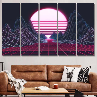Retro Futurism Background 1980S Style 3D Galaxy Sky and Space Multi Piece Panel Canvas Home Decor Housewarming Gift Ideas Poster Canvas Gallery Prints
