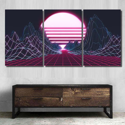 Retro Futurism Background 1980S Style 3D Galaxy Sky and Space Multi Piece Panel Canvas Home Decor Housewarming Gift Ideas Poster Canvas Gallery Prints