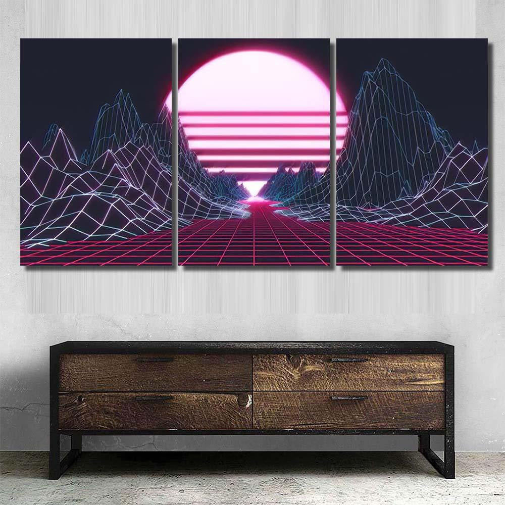 Retro Futurism Background 1980S Style 3D Galaxy Sky and Space Multi Piece Panel Canvas Home Decor Housewarming Gift Ideas Poster Canvas Gallery Prints