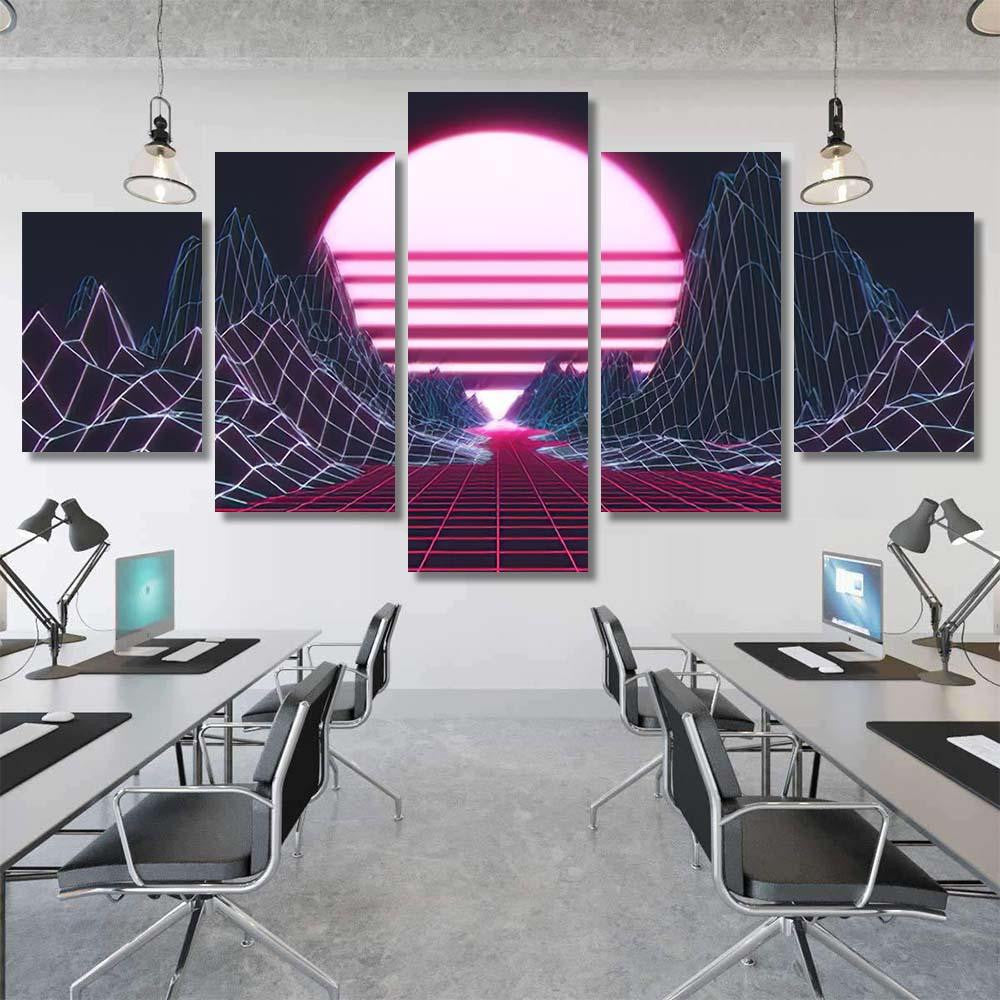 Retro Futurism Background 1980S Style 3D Galaxy Sky and Space Multi Piece Panel Canvas Home Decor Housewarming Gift Ideas Poster Canvas Gallery Prints