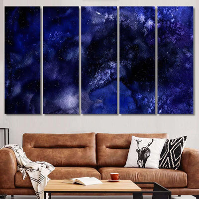 Hand Painted Watercolor Background Wash Abstract Galaxy Sky and Space Multi Piece Panel Canvas Home Decor Housewarming Gift Ideas Poster Canvas Gallery Prints