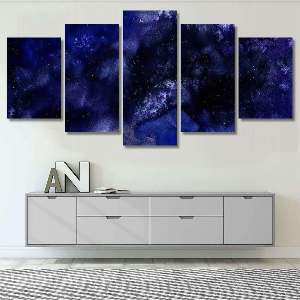 Hand Painted Watercolor Background Wash Abstract Galaxy Sky and Space Multi Piece Panel Canvas Home Decor Housewarming Gift Ideas Poster Canvas Gallery Prints