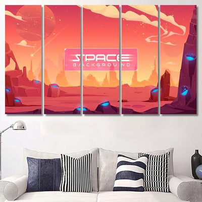 Space Background Alien Fantasy Landscape Rocks Galaxy Sky and Space Multi Piece Panel Canvas Home Decor Housewarming Gift Ideas Poster Canvas Gallery Prints