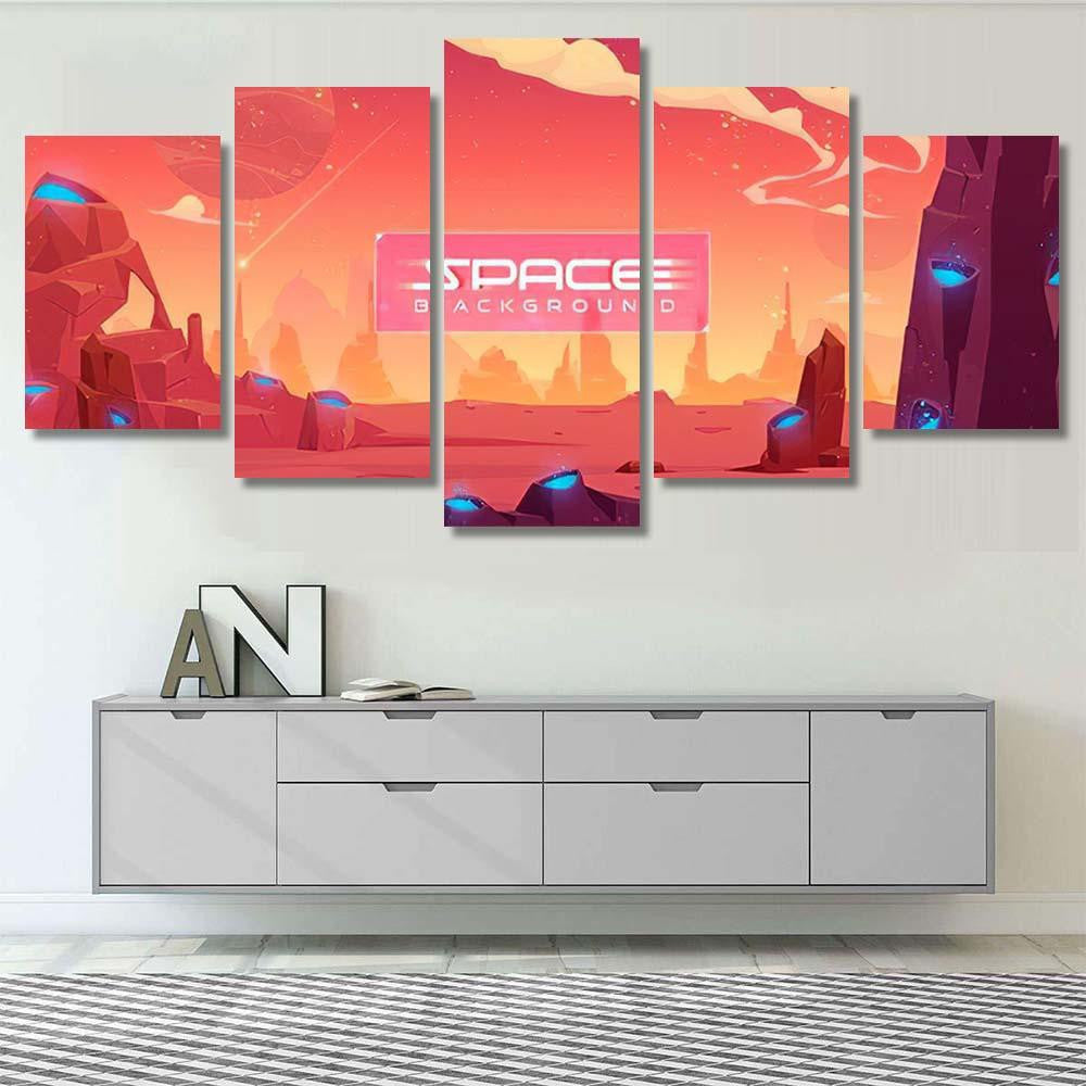 Space Background Alien Fantasy Landscape Rocks Galaxy Sky and Space Multi Piece Panel Canvas Home Decor Housewarming Gift Ideas Poster Canvas Gallery Prints