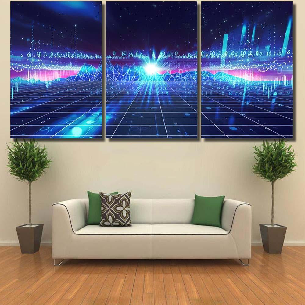 Retro Futuristic Background 1980S Style 3D 2 Galaxy Sky and Space Multi Piece Panel Canvas Home Decor Housewarming Gift Ideas Poster Canvas Gallery Prints