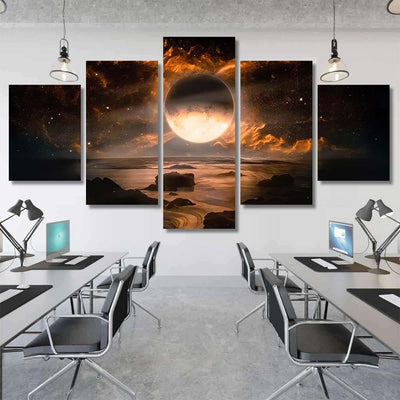 Landscape Fantasy Alien Planet Flaming Moon 1 Galaxy Sky and Space Multi Piece Panel Canvas Home Decor Housewarming Gift Ideas Poster Canvas Gallery Prints
