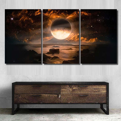 Landscape Fantasy Alien Planet Flaming Moon 1 Galaxy Sky and Space Multi Piece Panel Canvas Home Decor Housewarming Gift Ideas Poster Canvas Gallery Prints