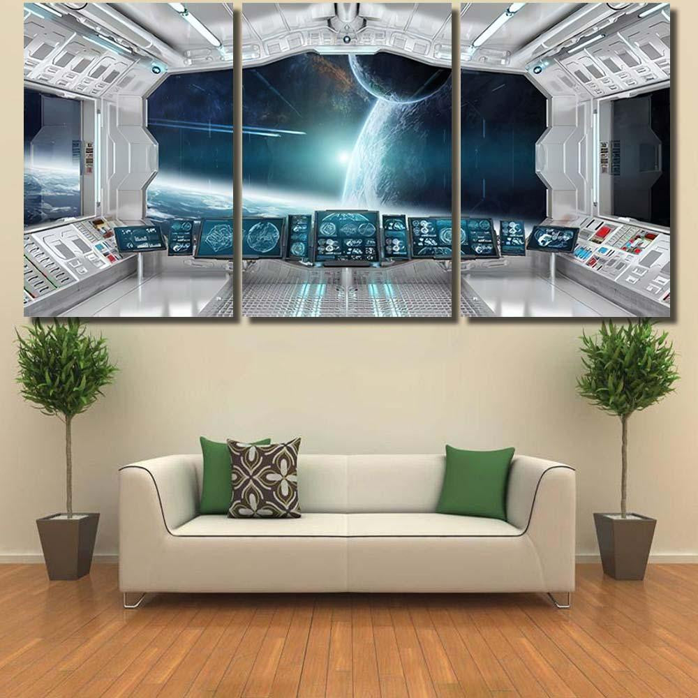 Spaceship Interior View On Space Distant Galaxy Sky and Space Multi Piece Panel Canvas Home Decor Housewarming Gift Ideas Poster Canvas Gallery Prints