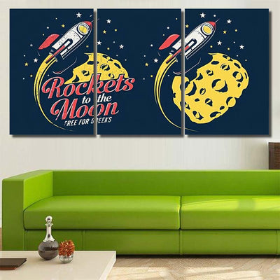 Space Rocket Flying Around Planet Craters Galaxy Sky and Space Multi Piece Panel Canvas Home Decor Housewarming Gift Ideas Poster Canvas Gallery Prints