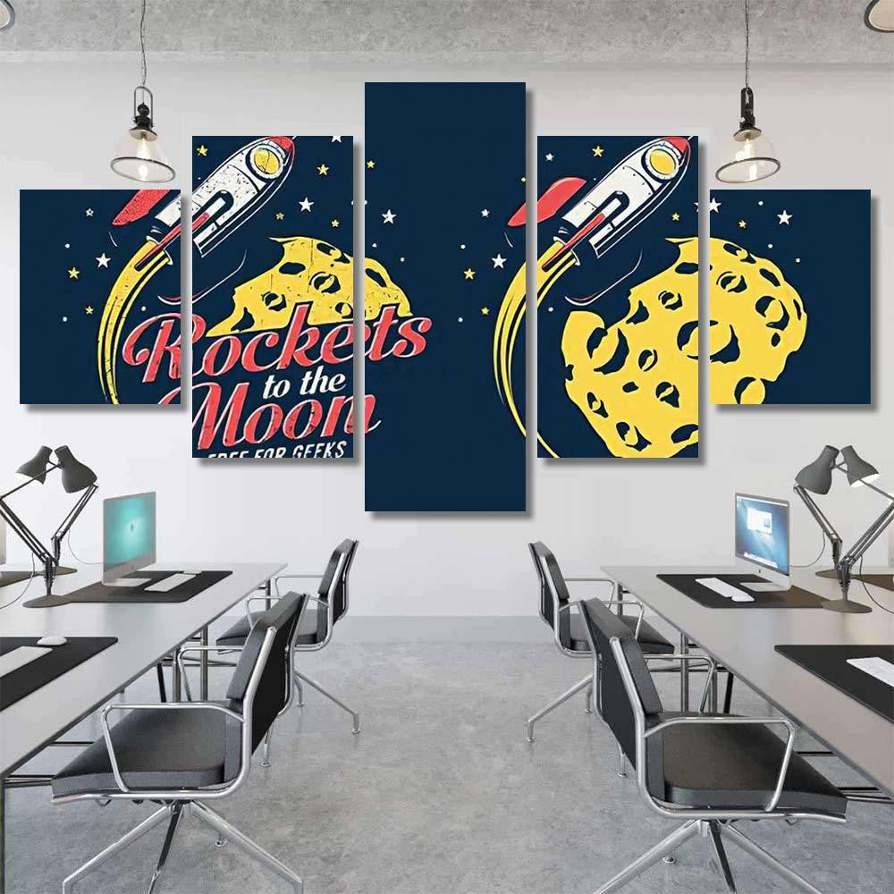 Space Rocket Flying Around Planet Craters Galaxy Sky and Space Multi Piece Panel Canvas Home Decor Housewarming Gift Ideas Poster Canvas Gallery Prints