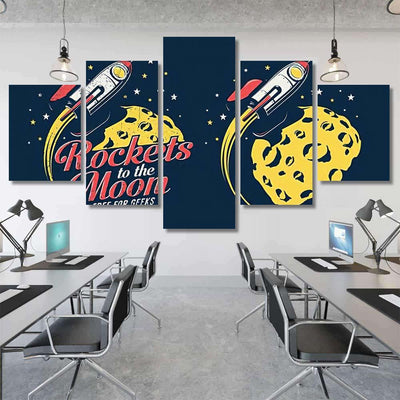 Space Rocket Flying Around Planet Craters Galaxy Sky and Space Multi Piece Panel Canvas Home Decor Housewarming Gift Ideas Poster Canvas Gallery Prints