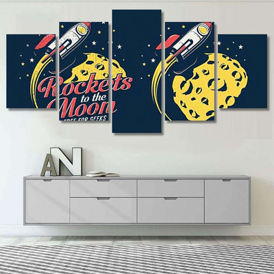 Space Rocket Flying Around Planet Craters Galaxy Sky and Space Multi Piece Panel Canvas Home Decor Housewarming Gift Ideas Poster Canvas Gallery Prints
