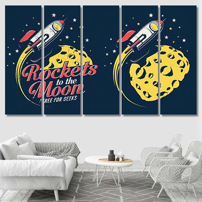 Space Rocket Flying Around Planet Craters Galaxy Sky and Space Multi Piece Panel Canvas Home Decor Housewarming Gift Ideas Poster Canvas Gallery Prints