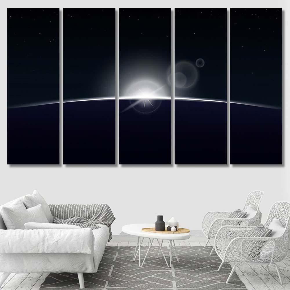 Sun Rising Over Planet On Outer Galaxy Sky and Space Multi Piece Panel Canvas Home Decor Housewarming Gift Ideas Poster Canvas Gallery Prints
