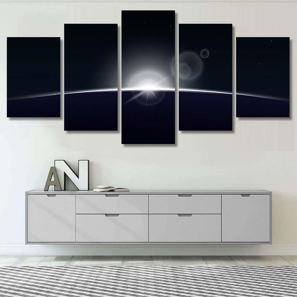 Sun Rising Over Planet On Outer Galaxy Sky and Space Multi Piece Panel Canvas Home Decor Housewarming Gift Ideas Poster Canvas Gallery Prints