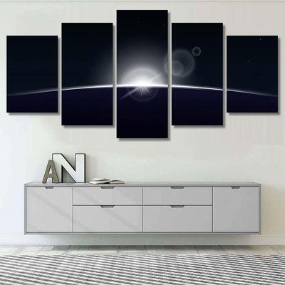 Sun Rising Over Planet On Outer Galaxy Sky and Space Multi Piece Panel Canvas Home Decor Housewarming Gift Ideas Poster Canvas Gallery Prints
