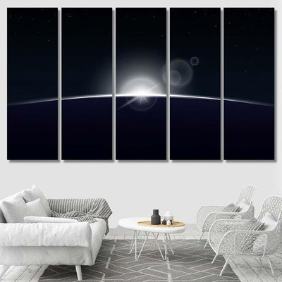 Sun Rising Over Planet On Outer Galaxy Sky and Space Multi Piece Panel Canvas Home Decor Housewarming Gift Ideas Poster Canvas Gallery Prints