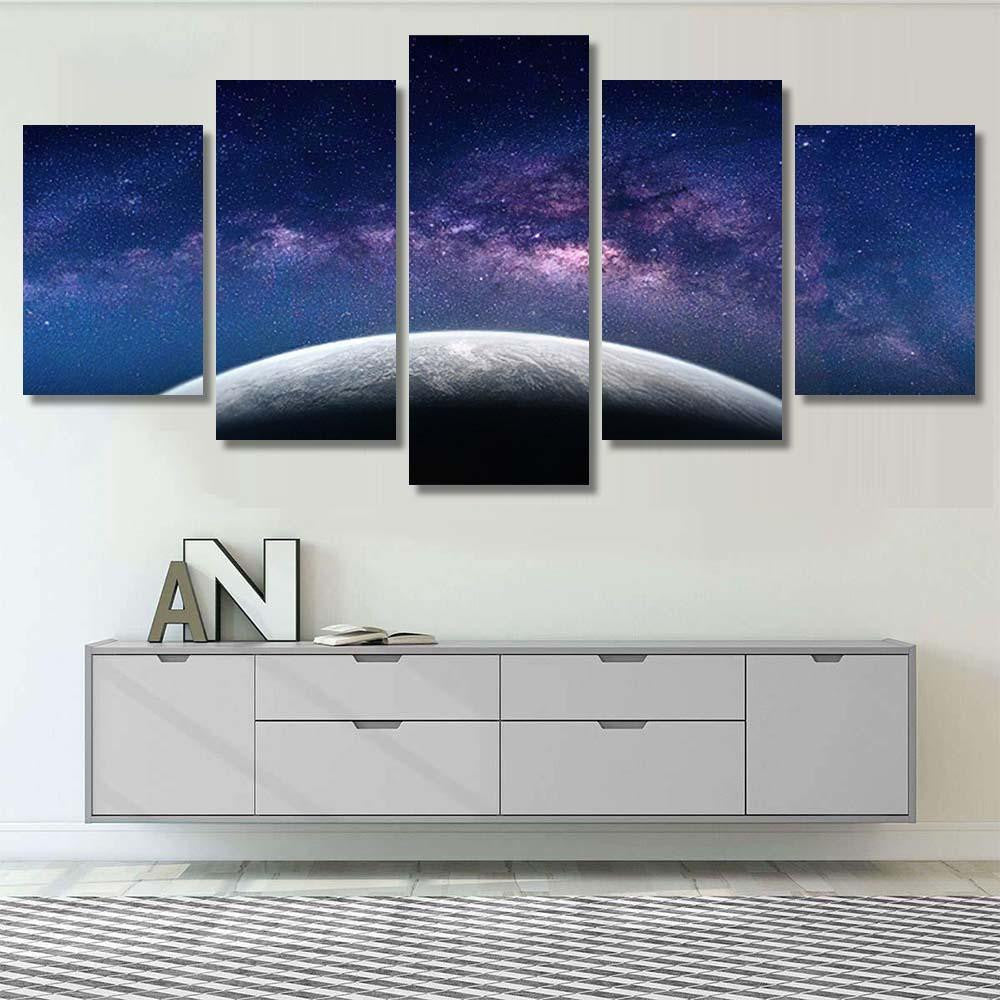 Landscape Milky Way Galaxy Earth View 1 Galaxy Sky and Space Multi Piece Panel Canvas Home Decor Housewarming Gift Ideas Poster Canvas Gallery Prints