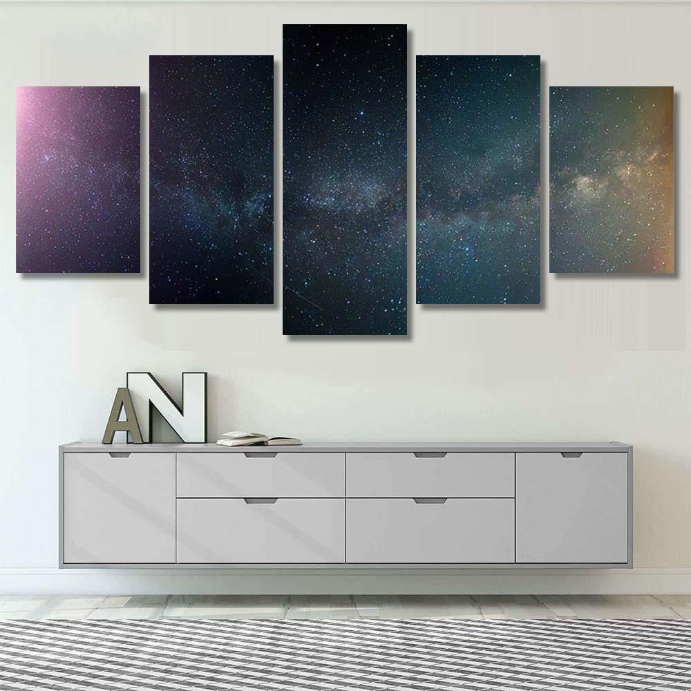 Night Landscape Colorful Milky Way Yellow 1 Galaxy Sky and Space Multi Piece Panel Canvas Home Decor Housewarming Gift Ideas Poster Canvas Gallery Prints