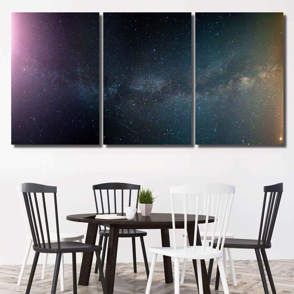Night Landscape Colorful Milky Way Yellow 1 Galaxy Sky and Space Multi Piece Panel Canvas Home Decor Housewarming Gift Ideas Poster Canvas Gallery Prints