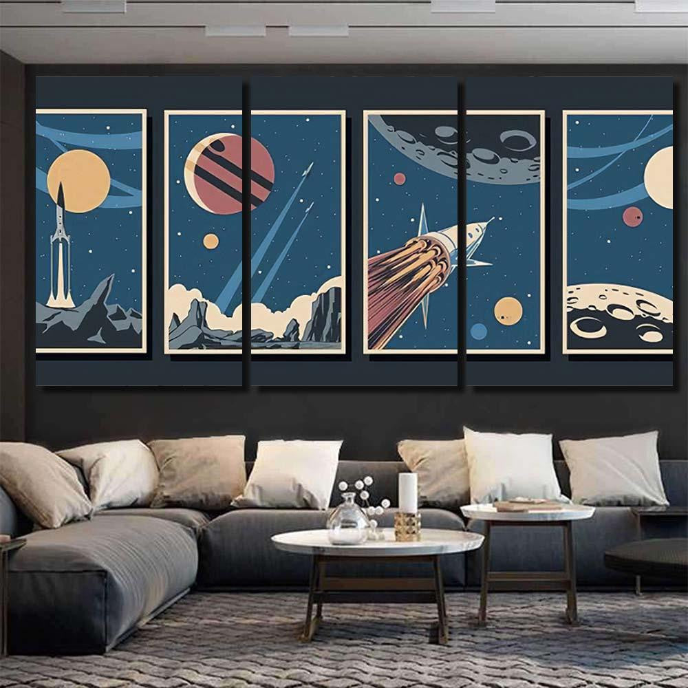 Retro Future Space Exploration Poster Set Galaxy Sky and Space Multi Piece Panel Canvas Home Decor Housewarming Gift Ideas Poster Canvas Gallery Prints