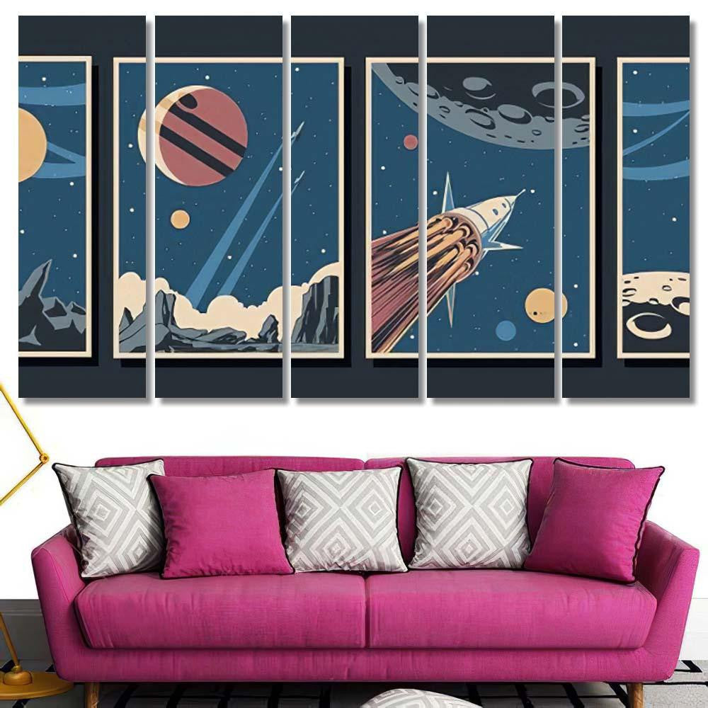 Retro Future Space Exploration Poster Set Galaxy Sky and Space Multi Piece Panel Canvas Home Decor Housewarming Gift Ideas Poster Canvas Gallery Prints