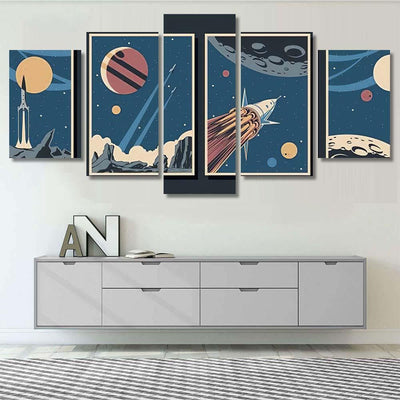Retro Future Space Exploration Poster Set Galaxy Sky and Space Multi Piece Panel Canvas Home Decor Housewarming Gift Ideas Poster Canvas Gallery Prints