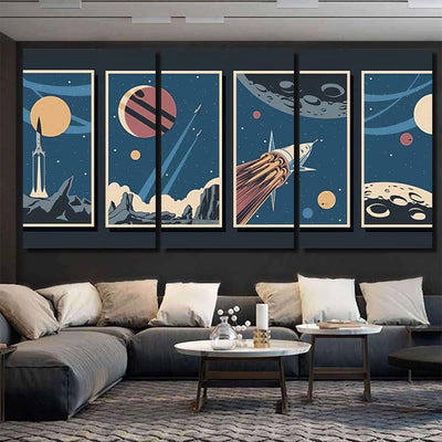Retro Future Space Exploration Poster Set Galaxy Sky and Space Multi Piece Panel Canvas Home Decor Housewarming Gift Ideas Poster Canvas Gallery Prints