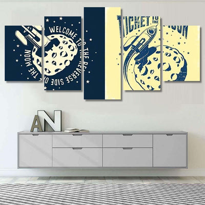 Space Rocket Crashed Into Moon Ticket Galaxy Sky and Space Multi Piece Panel Canvas Home Decor Housewarming Gift Ideas Poster Canvas Gallery Prints