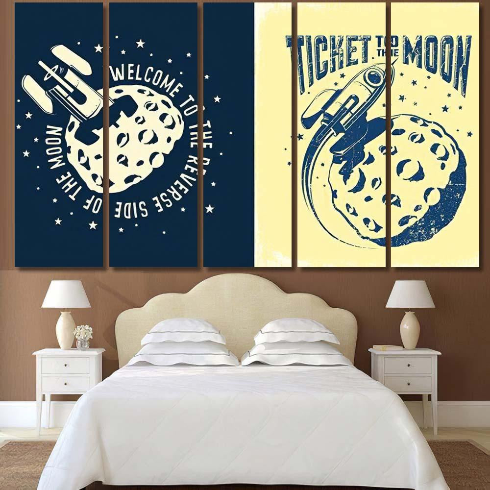 Space Rocket Crashed Into Moon Ticket Galaxy Sky and Space Multi Piece Panel Canvas Home Decor Housewarming Gift Ideas Poster Canvas Gallery Prints