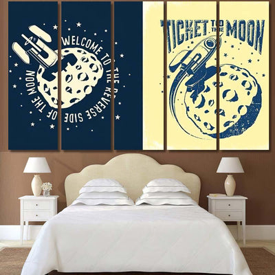 Space Rocket Crashed Into Moon Ticket Galaxy Sky and Space Multi Piece Panel Canvas Home Decor Housewarming Gift Ideas Poster Canvas Gallery Prints